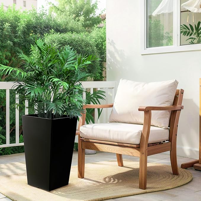 Hushee Set of 4 Tall Outdoor Planters 21 Inch Tall Tapered Square Planter with Drainage Hole Large Flower Tree Plant Pot Resin Flower Pots for Front Porch Door Garden Patio Indoor