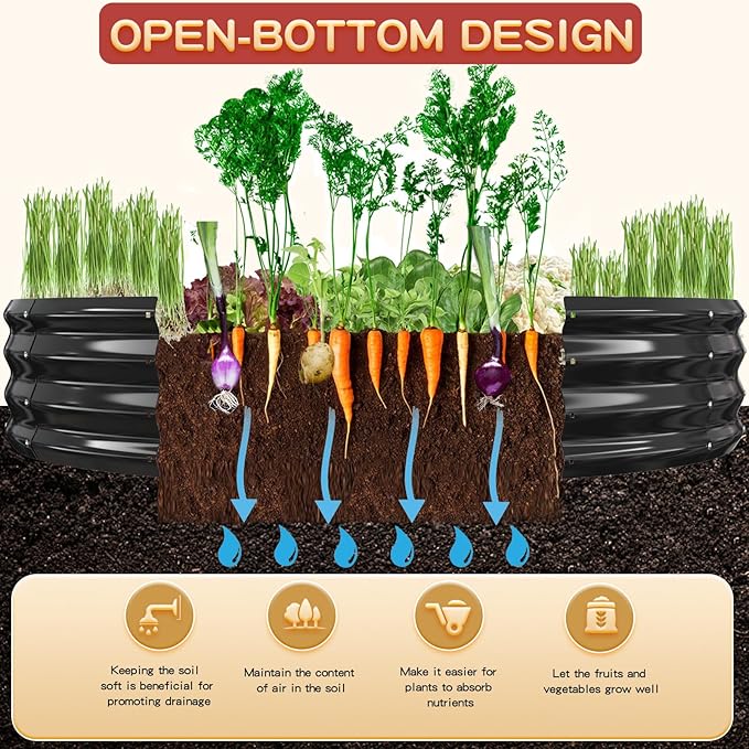 Durable Round Galvanized Steel Raised Garden Bed for Planting,Round Galvanized Steel Fire Ring/Fir Pit for Outdoor- 6×6×1FT,0.8MM Thick (Black, 72 ins Diameter x 12 ins high)