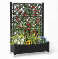 EasyUp Rolling Garden Planter Box with Trellis & Lockable Casters, Outdoor Raised Bed with Drainage & Water Gauge, Durable Resin for Patio, Balcony, Yard, Dust-Proof (Black, 43.43 * 18.27 * 64.29)