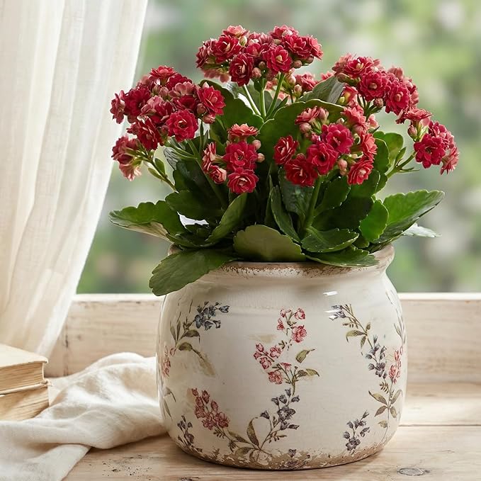 Flower Pots, Vintage Ceramic Planters for Indoor Plants, 6.29'' Plant Pots with Drainage, French Country Lavender Vase & Planters, Antique Home Room Decor, Gardening & Housewarming Gifts