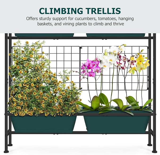 OYEAL Raised Garden Bed with Legs & & Trellis 32" Tall Vertical Herb Garden Planter Indoor Outdoor Elevated Flower Beds for Gardening, Vegetables, Herbs, Patio, Balcony, Backyard, Green