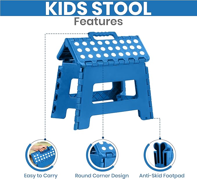 Utopia Home Folding Step Stool with Handle – 9 Inch Anti Slip Collapsible Stool – Holds Up to 300 lbs – Sturdy Plastic Step Stool Foldable for Kitchen, Bathroom and Home Use (2-Pack, Blue)