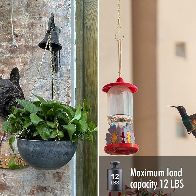 RIFNY 20 Inch Gold Chain for Hanging Plants, Small Plant Chains for Hanging Baskets Kits with Hooks for Bird Feeders Planters Billboards Lanterns Wind Chimes Ornaments Outdoor Indoor Use (5 PCS)