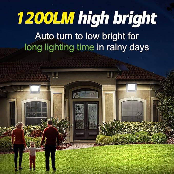 Solar Lights Outdoor Bright Solar Flood Lights 4400mAh 5500K Dusk to Dawn Led Solar Security Light Auto On/Off with 16.4FT Cable IP65 Waterproof for Outside Barn Garden Garage Yard Patio