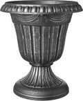 Arcadia Garden Products PL00SL Classic Traditional Plastic Urn Planter, Indoor/Outdoor Garden Plant Pot Garden Décor, 16” x 18”, Brushed Silver