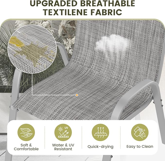 UDPATIO Patio Chairs Set of 6, Stackable Silver Outdoor Dining Chairs with High Back, Breathable Textilene Fabric Outdoor Chair All Weather, 350LBS Capacity for Garden, Backyard (Light Grey)
