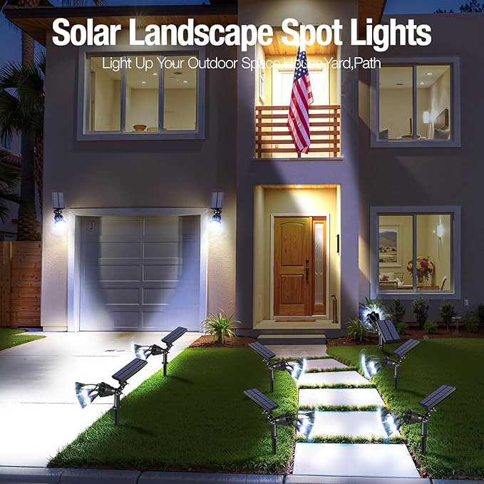 Solar Spot Lights Outdoor 1000LM, IP68 Waterproof Solar Lights Outdoor with 7x360° Adjustable Metal Hose, 4 Lighting Modes Spotlights for Garden Pathway Yard Landscape, 4 Pack (Cool White)