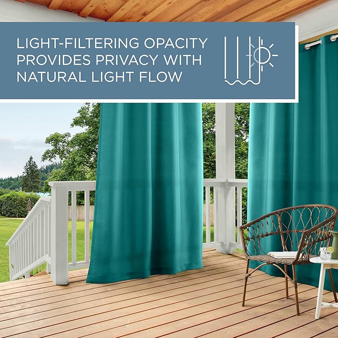 TOWN & COUNTRY BASICS Cabana Solid Heavyweight Indoor Outdoor Curtains, Light Filtering Opacity with Grommet Top, Water Repellent, 2-Pack Set, 54"x96", Dark Teal