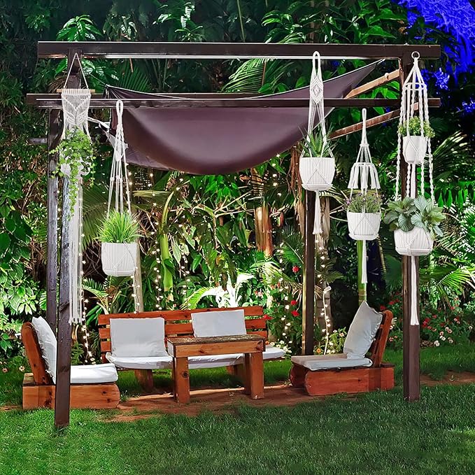 Macrame Plant Hangers, 5Pack Hanging Planters for Indoor Plants w/ 5 Set Hooks Handmade Cotton Rope Hanging Plant Holders Plant Hanger Indoor for Boho Home Decor (Planter Pot Not Included)