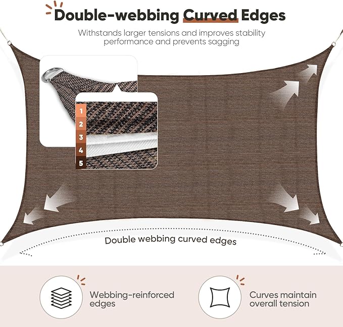 Quictent 20x16ft 185G HDPE Rectangle Sun Shade Sail Canopy 98% UV Block Outdoor Patio Garden with Hardware Kit (Brown)