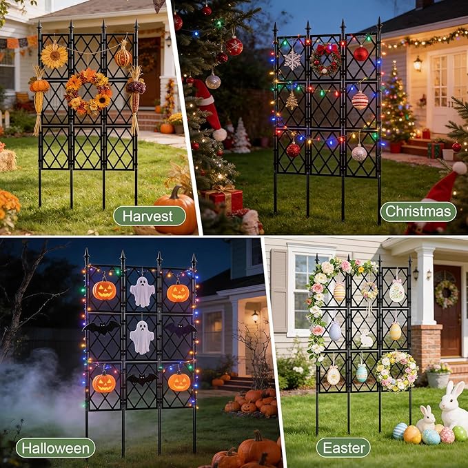 5.25FT Garden Trellis for Climbing Plants Outdoor, Black Iron Pipe Support Fence,Metal Wall Lattice Climbing Frame for Potted Plants Indoor for Ivy Vines Vegetable Flower, Patio, Lawn, Yard, Backyard