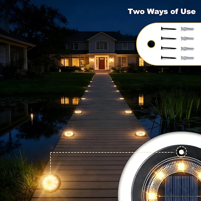 Flacchi Solar Lights Outdoor - Solar Powered Ground Lights Outdoor Solar Disk Light Waterproof Landscape Light for Patio Yard Pathway Walkway Driveway (Warm White, 8 Pack)