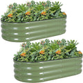 G GOOD GAIN Galvanized Metal Raised Garden Bed Kit - 4x2x1FT Outdoor Planter Box with Safety Edging and Gloves for Vegetables, Fruits, Flowers(OliveGreen, 2PC)