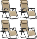 Homall Zero Gravity Chair Patio Folding Lawn Outdoor Lounge Gravity Camp Reclining Lounge Chair with Cup Holder Pillows for Poolside Backyard and Beach Set of 4 (Beige)