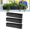 LaLaGreen Wall Planters for Outdoor Plants (36 Inch, 3 Pack) Carbon Steel Black Metal Hanging Flower Pot for Succulents, Wall Mount Rectangular Long Window Sill Box Balcony Fence Garden Deck Decor