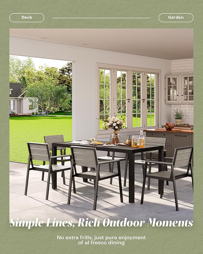 Outdoor Dining Chairs Set of 2, HDPS + Aluminum Patio Dining Chairs with Ergonomic Design and Wide Seat, 2 Piece Outdoor Chairs for Garden, Backyard, Deck (Gray)