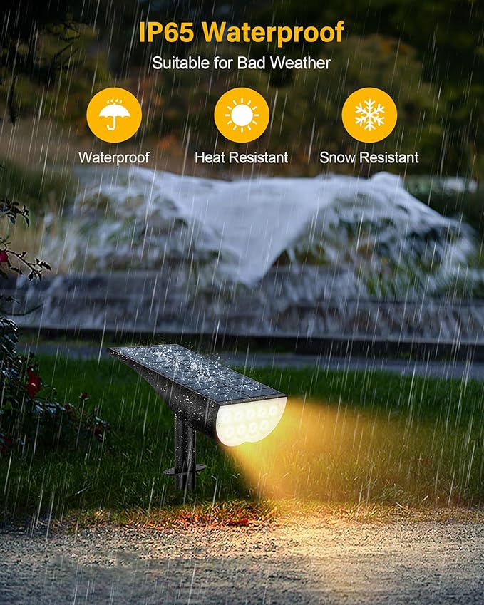 BAXIA TECHNOLOGY Solar Spotlights Outdoor Waterproof, 3 Lighting Modes Spot Lights Outdoor Solar Lights for Yard Pathway Driveway Landscape, Warm White, 4 Pack