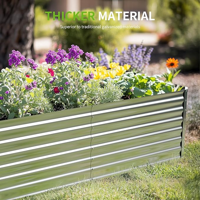 6X3X2ft (1 Pack) Galvanized Raised Garden Bed,Outdoor Courtyard Planter Box Metal Patio Kit Planting Bed for Vegetables Flowers Herb,The material is thickened and not prone to deformation or rust