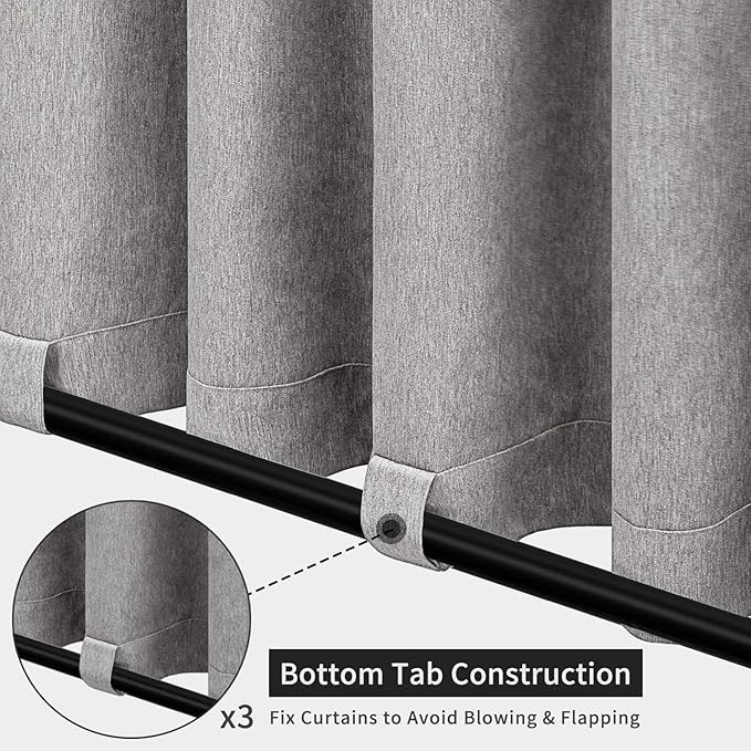 Easy-Going Linen Look Outdoor Curtains Waterproof Windproof Porch Curtains, Soft Thicken Outdoor Privacy Curtains for Patio, Gazebo, Grommet Top and Tab Bottom Drape, 1 Panel, 54x108 inch, Grey