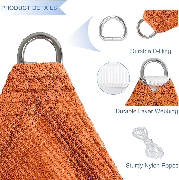 E&K Sunrise 11' x 11' x 11' Sun Shade Sail Triangle Canopy Shade Cover UV Block for Patio Backyard Garden Outdoor (Orange)