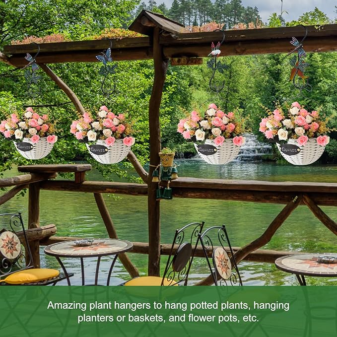 Large Decorative S Hooks, Set of 3 Plant Hangers, Beautiful and Vivid Plant Hook for Hanging Outdoor Indoor Garden Plants, Flower Baskets, Pots, Bird Feeders