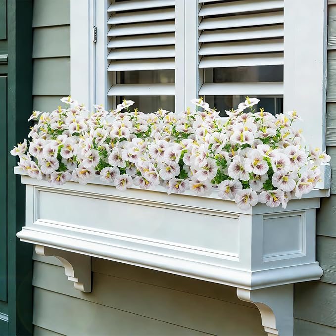 12 Bundles Artificial Pansy Flowers for Outdoor, Faux Silk Pansies Spring Flowers Outside for Planter Front Door Porch Patio Yard Window Box Home Decor (White)