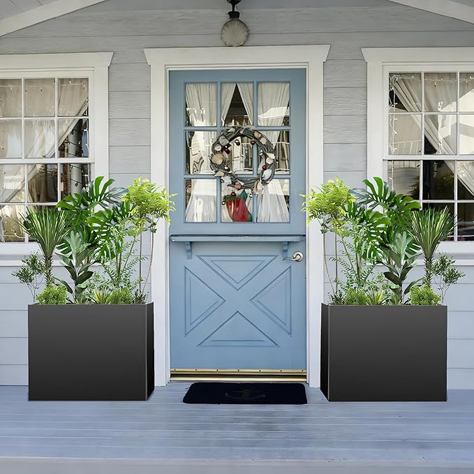 All-Weather Large Metal Planter Box,30" Lx10“Wx24”H Rectangular Planter with Drainage Holes & Removable Shelf,Modern Tall Outdoor Planters for Tall Small Plants, Trees, Flowers,Garden Patio