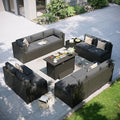 Aoxun Patio Furniture Set with Fire Pit Table, 12 Piece Outdoor Sectional Sofas, 10 Seats Wicker Rattan Outdoor Furniture with Thickened Cushion for Backyard, Garden Dark Grey