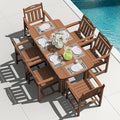 HDPE Outdoor Dining Set, Patio Table and Chairs Set, All-Weather 7-Piece Outside Table and 6 Chairs, 2" Umbrella Hole, Outdoor Furniture for Garden, Poolside, Backyard, Deck | Teak