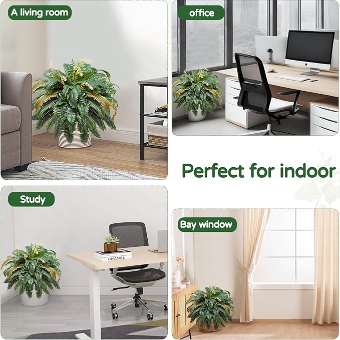 49” Artificial Ferns for Outdoors Planter, 128 Leaves per Fern, Set of 2, Large Lush Fake Boston Ferns Hanging Plants, UV Resistant Faux Greenery for Porch Patio Garden Home Decor Indoor Outdoor