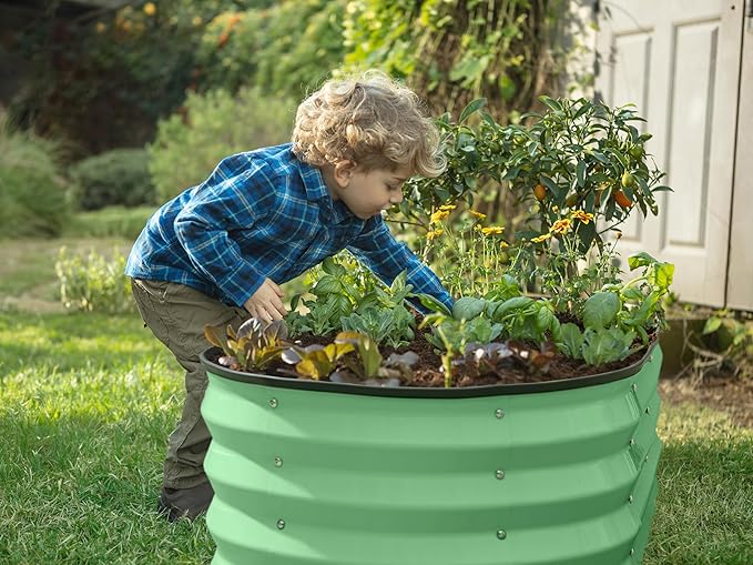 Plant & Plot Galvanized Raised Garden Beds Outdoor // 4×2×1 ft Planter Raised Beds for Gardening, Vegetables, Flowers (Light Green) // Large Metal Garden Box