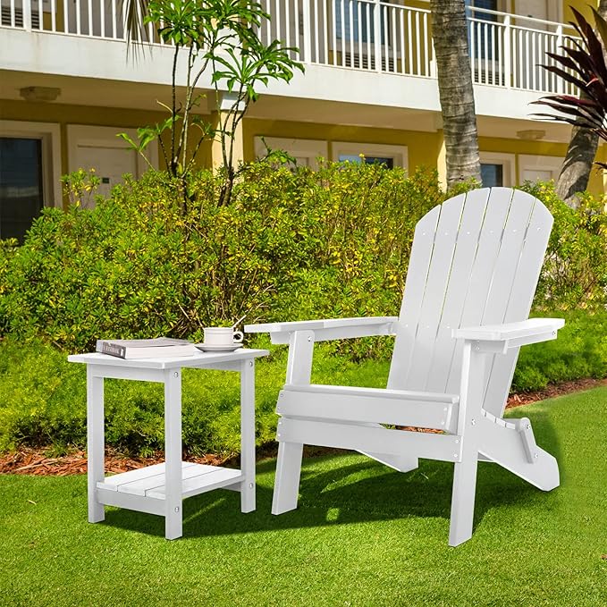 Double Adirondack Outdoor Side Table Weather Resistant, Patio Rectangular End Table for Adirondack Chair, White