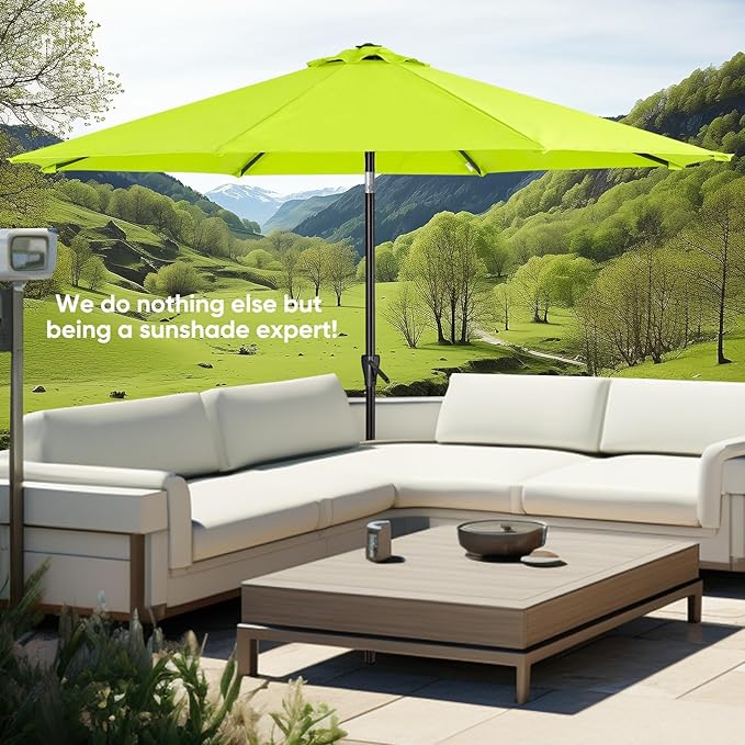 Tempera Patio Market Outdoor Table Umbrella with Auto Tilt and Crank, Large Sun Umbrella with Sturdy Pole & Fade Resistant Canopy, Easy to Set