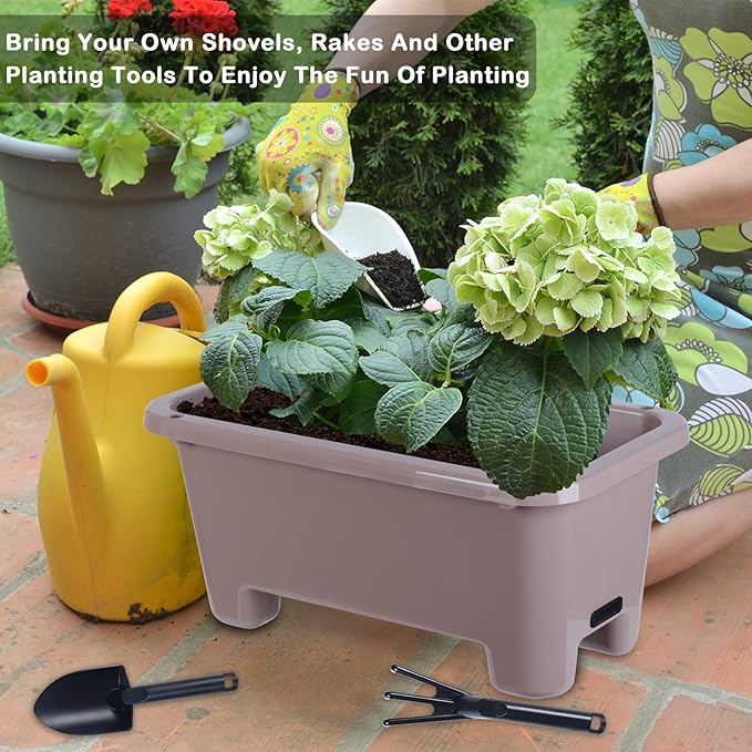 Self-Watering Rectangle Planter Boxes 8-Pack, 15.7-Inch Window Box Planter with Drainage Holes & Trays, Pots for Vegetables, Herbs, Flowers, Garden Windowsill Balcony (Coffee)