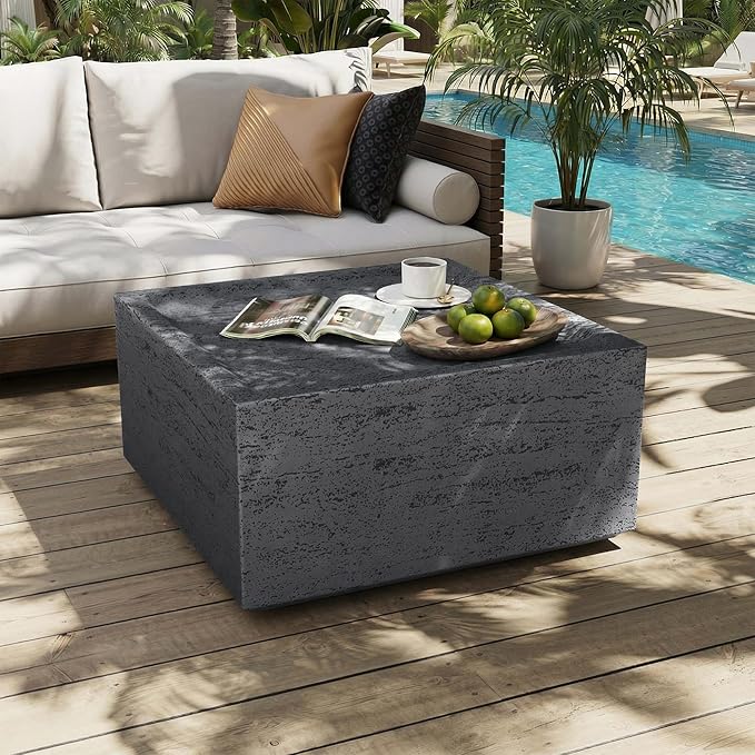 UPHA Outdoor Square Coffee Table, Small Modern Minimalist Accent Tables, Low Light Concrete Center Table for Living Room, Outside Patio, Deck, 28×28×13, Dark Grey
