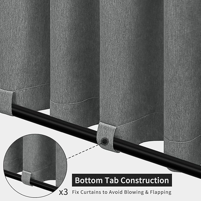 Easy-Going Linen Look Outdoor Curtains Waterproof Windproof Porch Curtains, Soft Thicken Outdoor Privacy Curtains for Patio, Gazebo, Grommet Top and Tab Bottom Drape, 1 Panel, 54x108 inch, Dark Grey