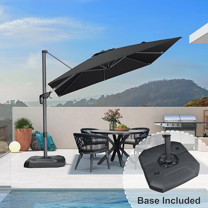PURPLE LEAF 9 Feet Square Cantilever Umbrella Patio Umbrella with Base Outdoor Umbrella Aluminum Offset with 360-degree Rotation for Garden Deck Pool Patio Black