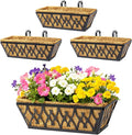 4 Pack 16 Inch Window Boxes Planters Railing Planter Box with Adjustable Brackets for Porch Fence Patio Balcony Hanging Flower Baskets with Coco Liners for Outdoor Garden Decor - Black