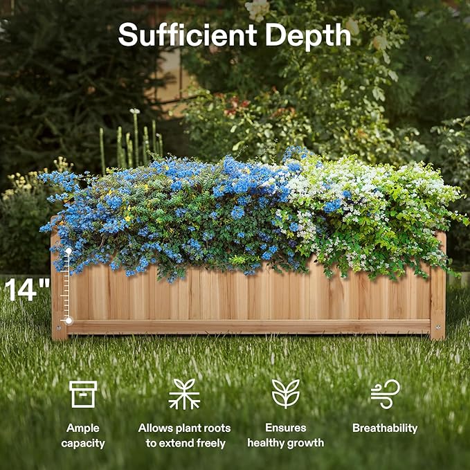 VIVOSUN 3.6 x 1.3Ft Wooden Raised Garden Bed, 43.5 x 16 x 14 Inches, Outdoor Wood Planter Box with Screwdriver and a Liner for Garden, Patio, Balcony, Backyard and Outdoors