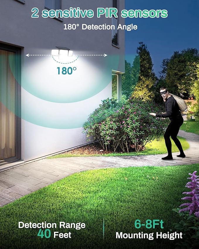 Solar Outdoor Lights with Stakes, 2500LM 180° PIR Motion Sensor, 360° Wide Angle Illumination, In-Ground or Wall Mount, IP65 Waterproof, 3 Modes, 236 LEDs Security Flood Light, 2 Pack