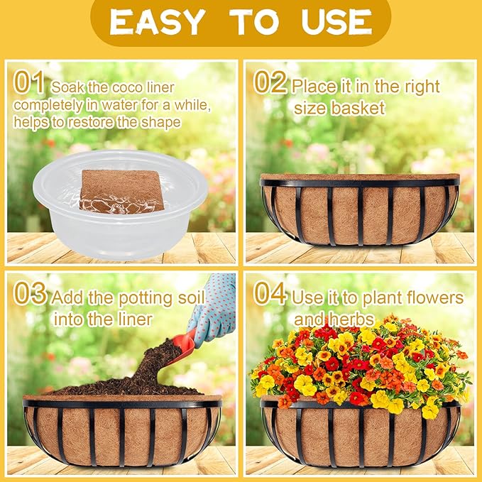Riare 2 Pack 24 Inch Trough Coco Coir Liners for Planters, Pre-Formed Coconut Coir Replacement Liner Natural Coco Fiber Window Box Liners for Wall Planter, Window Basket Deck Railing Planter