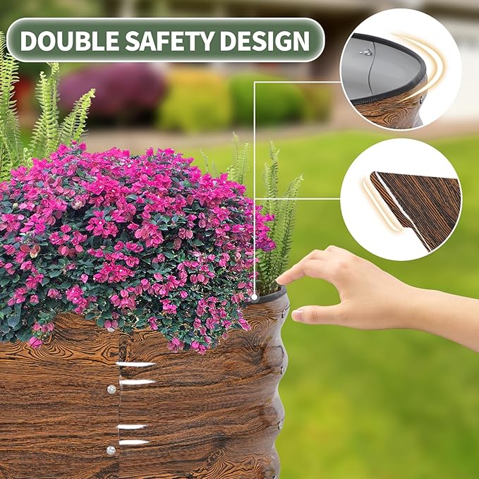 1MORE Galvanized Raised Garden Bed- Planter Garden Boxes Outdoor, Raised Beds for Gardening, 4x2x1ft Metal Garden Bed Kit for Vegetables Flower, Planter Raised Beds with Tools.Grain
