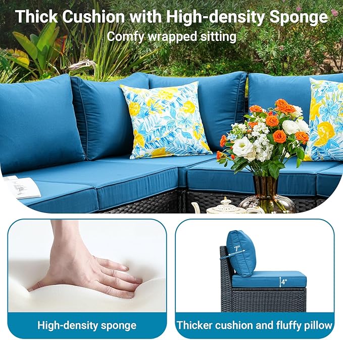 Jing's Villa 2 Piece Patio Wicker Armless Sofa, All-Weather Outdoor Sectional Sofa Set with Thick Seat Cushions and 2 Back Cushions for Garden Patio, Backyard, Poolside Peacock Blue