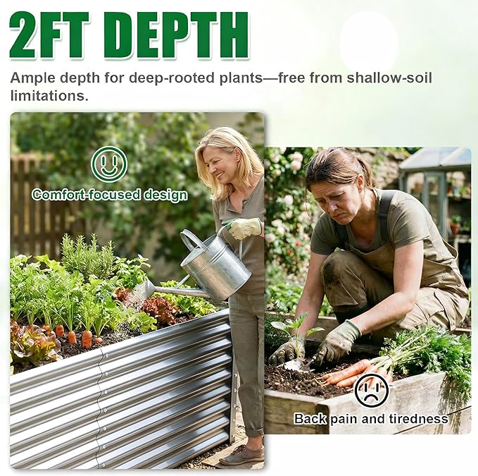 Galvanized Raised Garden Bed Kit Outdoor Patio,6x3x2ft Large Rectangular Metal Planter Boxes,Deep Root Box Planter for Gardening, Vegetables, Flowers, Herbs, 1 Pack, Silver