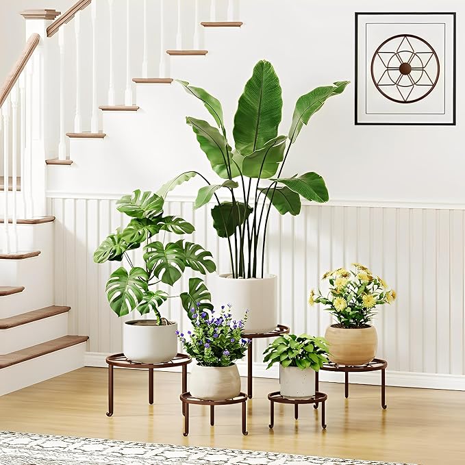 5-Pack Heavy Duty Flower Pot Stands Holder for Multiple Plant,Potted Plant Holder Round Plant Shelf for Planter for Living Room,Garden Home