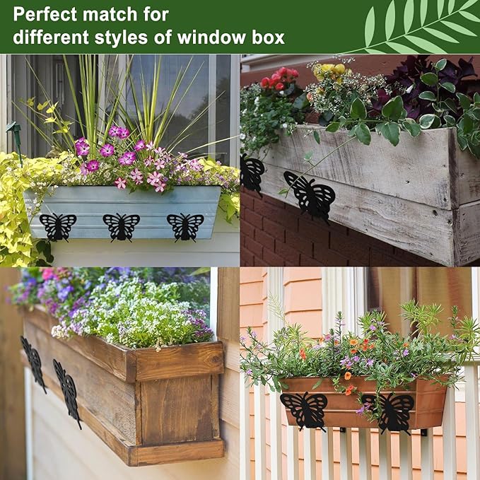 Adjustable Window Box Brackets, 6 to 12 inch Heavy Duty Window Planter Box Brackets, Butterfly Shape Wall Mount Flower Box Holder, 6 Pack