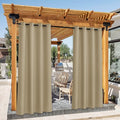 NICETOWN 2 Panels Outdoor Curtains for Patio Waterproof, Stainless Steel Grommet Indoor Outdoor Vertical Outside Weatherproof Drapes for Front Porch & Canvas, W55 x L84, Taupe