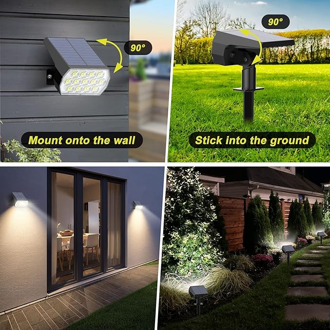 Solar Spot Lights Outdoor Waterproof IP65, [4 Pack/52 LED] 2-in-1 Solar Landscaping Spotlights, 3 Lighting Modes Solar Powered Garden Flood Light for Patio Pathway Driveway Yard Pool (Cool White)
