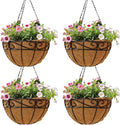 4 Pack 14 Inch Hanging Baskets for Plants Outdoor Metal Hanging Planter Hanging Flower Baskets with Coco Fiber Liners Chain Round Wire Plant Holder Hangings Flower Pots(Plaid)