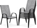 Outdoor Stackable Chairs Set of 6, Stacking Patio Chairs with Textilene Fabric, Outside Furniture for Garden Backyard Balconie Poolside Deck, Grey